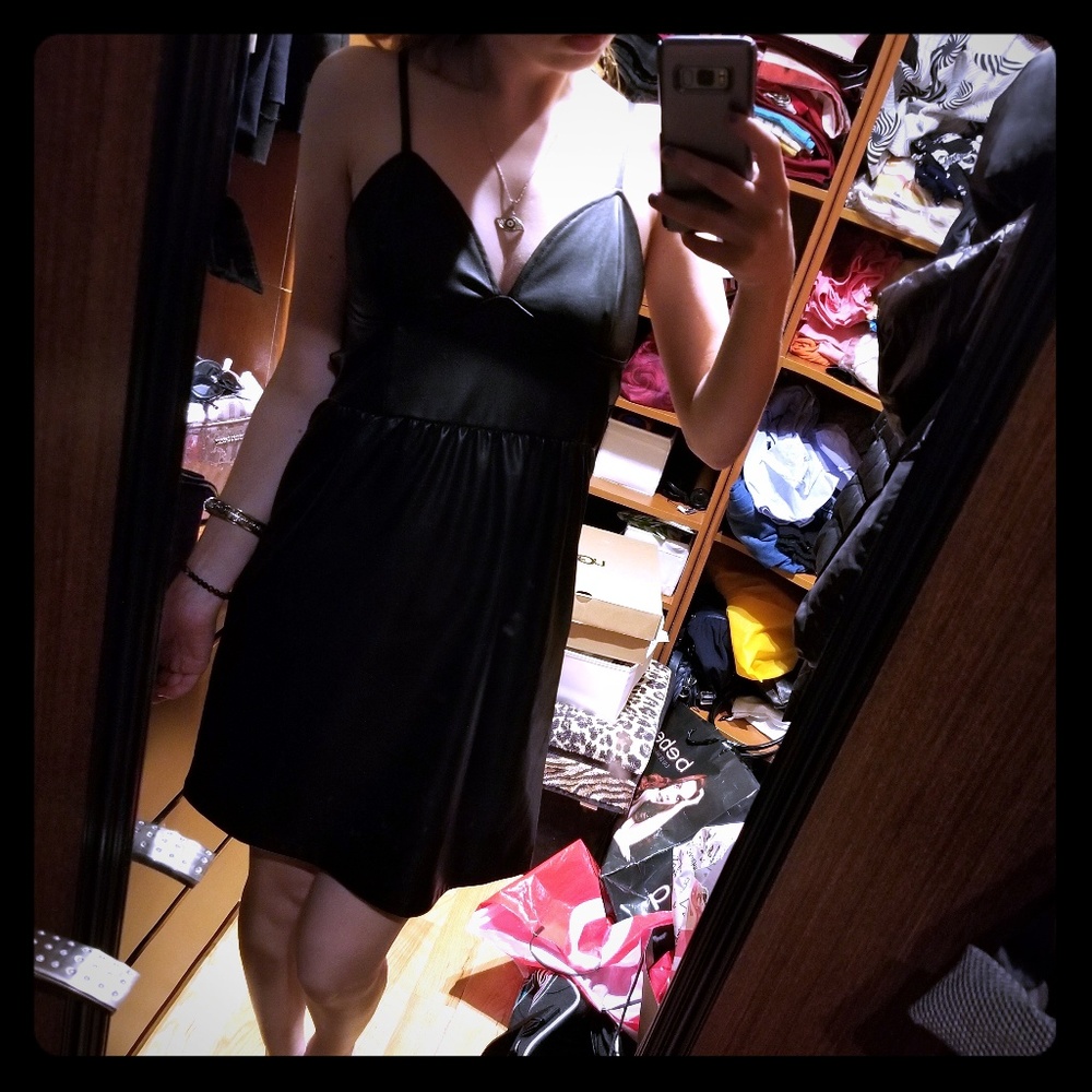 Strappy Black Faux Leather Dress